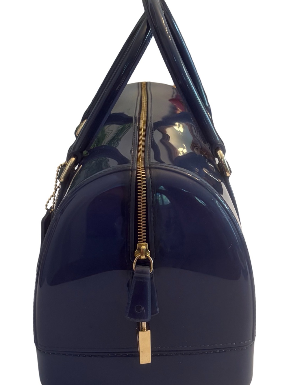 Furla Navy Patent Candy Bag Satchel - Picture 3 of 12